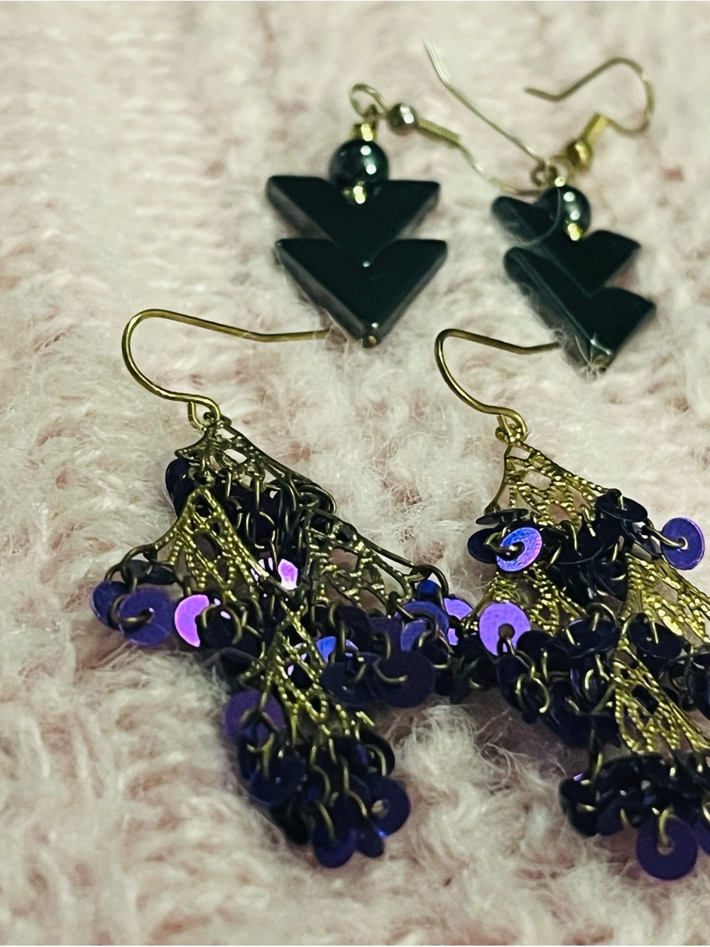 5 Pairs Whimsigoth Dark Academia Earrings Bundle Vintage Purple Sequin set - Picture 3 of 5